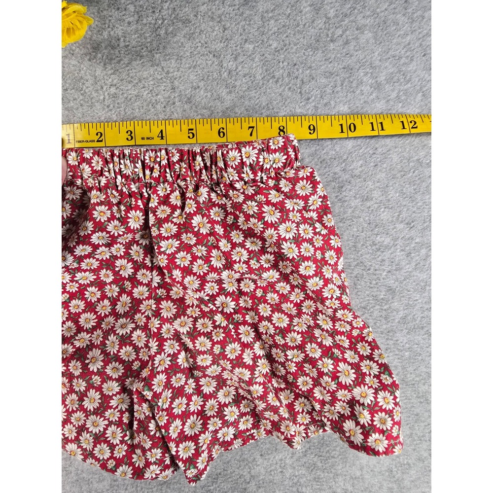 Vintage 90s Handmade Red Daisy Floral Print Elastic Waist Shorts Cottagecore XS - Picture 8 of 9